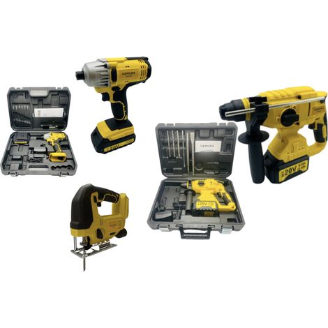 Pack 3 outils Perceuse Visseuse, Marteau Perforateur, Scie Sauteuse NEMURA 20V + 2 batteries + Chargeur (1/5)