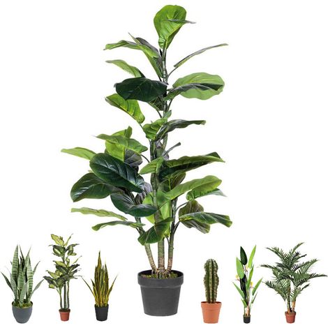 Künstlicher Ficus Lyrata 120 cm mit Topf Plastikpflanzen zur Gartendekoration für Innen- und Außenbereiche