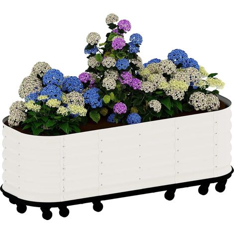 Huerto elevado, diseño ergonómico, ruedas con bloqueo, blanco, 195x60x50 cm. (1/2)