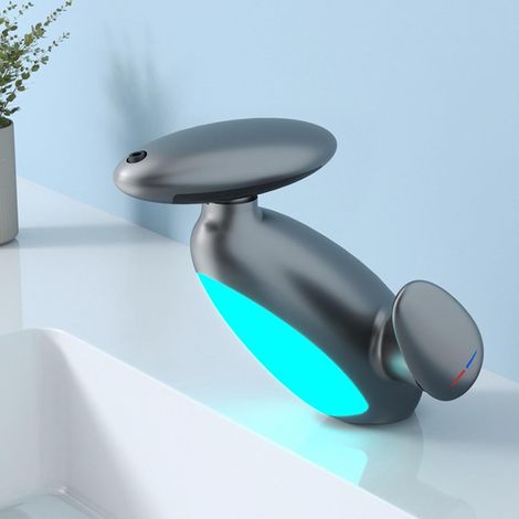 Robinet lavabo LED gris acier, mitigeur cascade avec douchette 4 modes et bec pivotant 360° (1/5)