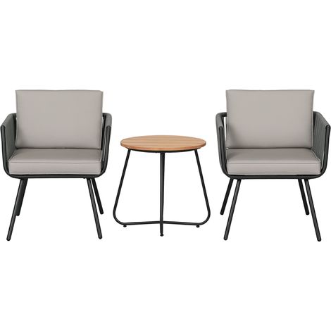 Outsunny conjunto de muebles de jardín de ratán 3 piezas conjunto de mesa y 2 sillas de ratán con cojines acolchados para balcón terraza patio gris