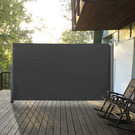 Paravent de jardin extensible, 3 x 1,8 m. Polyester résistant aux UV et aluminium. Gris.