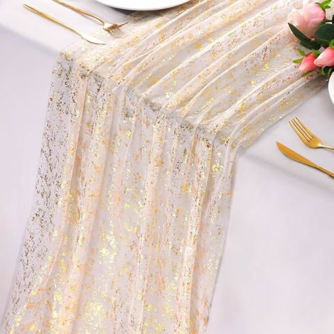 Chemin de Table Noël, Tulle Rouleau Bobine, Ruban de Table Métallisé Decoration Table Noel pour Fête, Mariage, Baptême, Anniversaire (1/4)