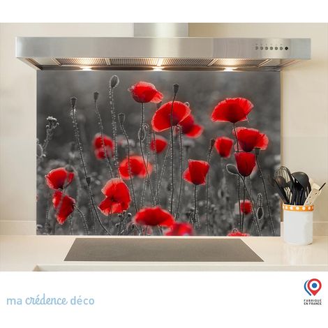 Fond de hotte : Coquelicots sauvages 2 - Verre trempé - 45 cm - 60 cm