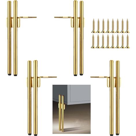 4 Pieds de Meubles Metal Doré, Pied Canapé de Rechange Moderne Chic Elégant, Pied pour Table Basse de 18cm, Meuble TV, Armoire Salle de Bain avec Vis+Protection du Sol+Base Silencieuse Antidérapante (1/5)