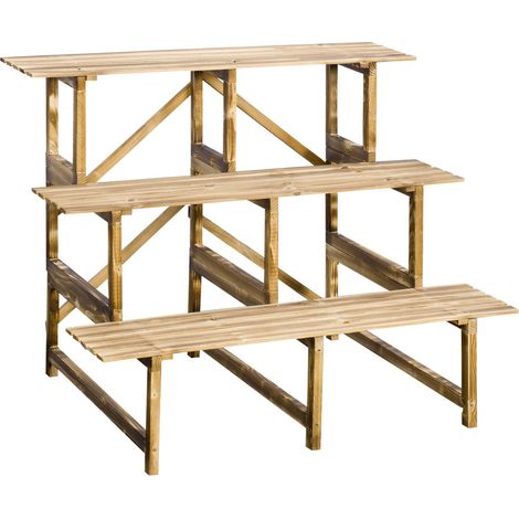 Étagère plantes 3 niveaux bois sapin 100x80x78 cm support fleurs jardin balcon terrasse rangement décoratif (1/5)
