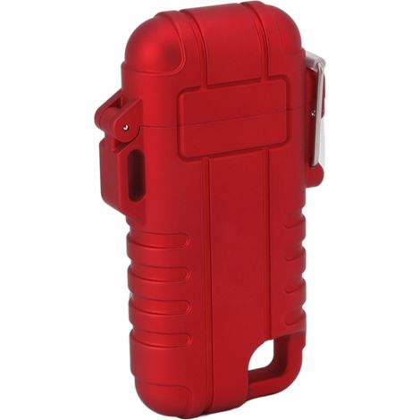 Briquet Électrique Rechargeable USB Coupe-Vent Double Arc Imperméable Sans Flamme avec Trou de Suspension pour Camping Rouge (1/5)