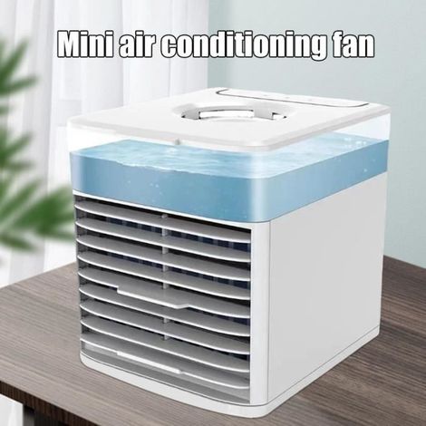 Mini ventilateur de climatiseur, Refroidisseur d\'air de charge USB mobile portable, avec 7 lumières LED, 3 vitesses réglables (1/4)