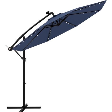 GOPLUS Parasol Déporté Ø3M, Parasol pour Terrasse, Parasol Inclinable, Rotatif à 360°, avec Pied en Croix, 40 LED, Bleu Foncé