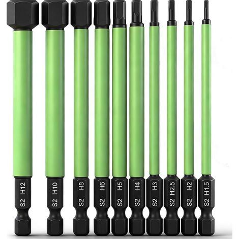 Lot de 10 forets pour clé Allen de 1 5 mm à 12 mm ensemble d embouts de tournevis hexagonaux à tige hexagonale de 6 35 mm 100 mm de long noir pour (1/3)