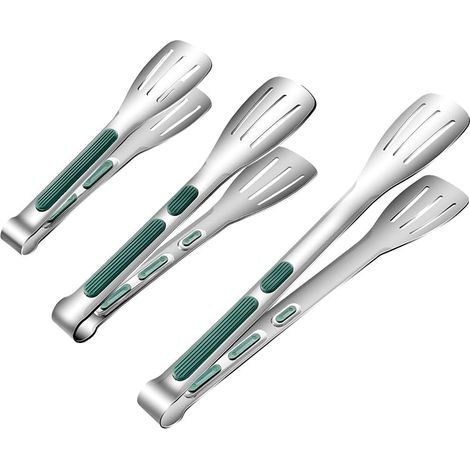 Set mit 3 Küchenzangen aus Edelstahl, langlebig und zum Kochen, Backen und Grillen geeignet (groß, mittel, klein).
