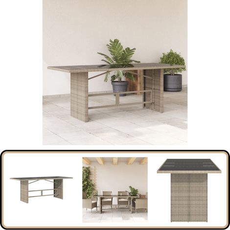 Gartentisch mit Glasplatte Hellgrau 190x80x74 cm Poly Rattan - Gartentisch - Esstisch - Terrassenmöbel - Gartenmöbel - Outdoor-Möbel