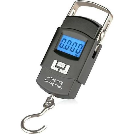 Bilancia elettronica digitale da appendere per bagagli, con gancio, portata 50 kg (110 lb), colore nero, ideale per caccia, pesca, cartoline e cucina. (1/4)