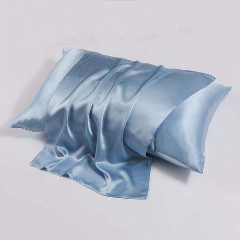 Taie d'oreiller en soie naturelle 100%, 22 momi, double face, fermeture éclair, bleu clair, 51x66cm (1/5)