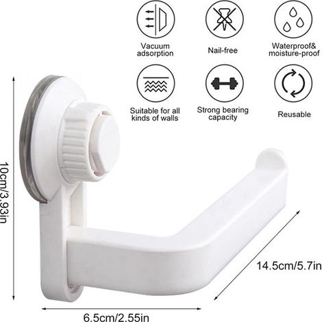 Soporte autoadhesivo para rollo de papel higiénico. No requiere taladrar. Ventosa potente. Apto para baño y cocina. (1/4)