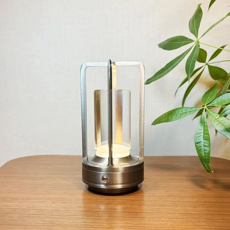 Lampe de table portable en métal pour intérieur/extérieur, lampe LED rechargeable sans fil, 3 couleurs, intensité variable en continu, éclairage pour restaurant/chambre (1/5)