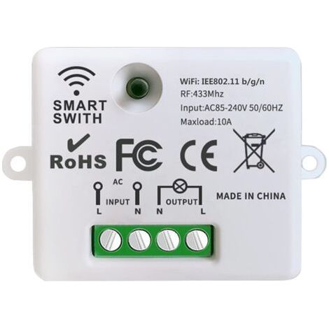 Mini commutateur WiFi sans fil récepteur de télécommande de relais RF 2500W 10A contrôle intelligent par téléphone via l'application Tuya compatible avec Alexa/Google Home (1/5)