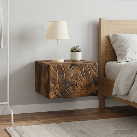 Lot de 2 tables de chevet murales en bois d’ingénierie chêne fumé avec tiroirs - PANGIVO (1/5)