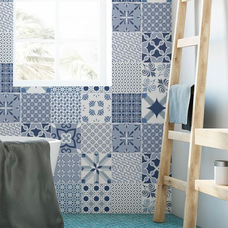 Sticker Mural Carrelage adhésif Cuisine Salle de Bain - 16 STICKERS CARREAUX DE CIMENT SCANDINAVE ARCTIQUE - 16stickers15x15cm (1/5)