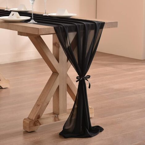 Chemin de table en mousseline de soie noir 27,5 x 118 pouces chemin de mariage transparent chemin de table rustique romantique pour Pâques Thanksgiving Noël décorations de fête prénatale (1/5)