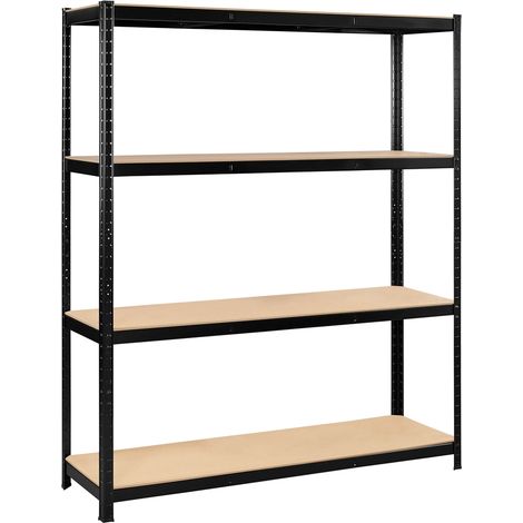 Yaheetech Scaffale/Scaffalatura Metallo a 4 Ripiani per Garage 150 x 45 x 180 cm Altezza Regolabile Portata Massima 265 kg per Ripiano Scaffali da Negozio Magazzino Nero