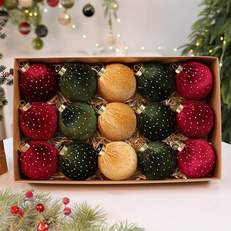 Boule De Noël En Velours - 15 Pièces - 8 Cm - Anticasse - À Paillettes Et Strass - Pour Arbre De Noël Et Décoration De Fête (1/5)