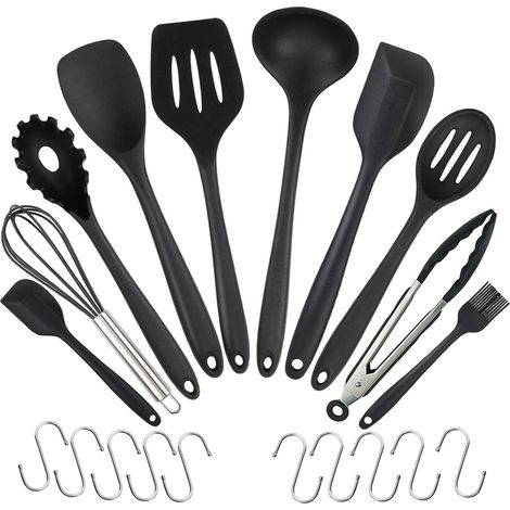 MINKUROW 20 Piezas De Utensilios De Cocina De Silicona, Juego De Utensilios De Cocina De Silicona Resistente Al Calor, Utensilios De Cocina Antiadherentes, 10 Juegos + 10 Ganchos S-Negro (1/5)