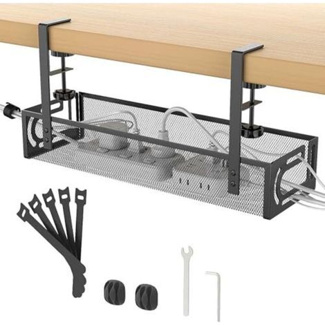 Plateau de gestion des câbles pour le bureau, sans perçage, plateau de câbles avec pince pour la gestion des câbles de bureau, boîte de gestion des câbles de bureau pour le bureau, la maison, aucun do (1/5)