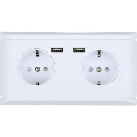 Ej.Life Doppelsteckdose 2-Fach Steckdosen Steckdose System mit zwei USB Steckdosen, Wandsteckdose Unterputz Ladegerät für Smartphone Tablet (1/5)