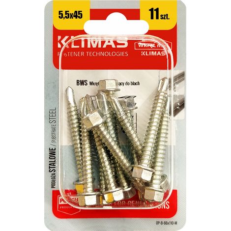 Vis Autoperceuses Pour Tôle Klimas, 5.5 x 45 mm, Tête Hexagonale, Blister 11 Pièces (1/5)