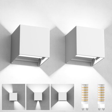 2 Pièces Applique Murale Interieur - Exterieure, Lampe Murale Blanc Froid 6000K avec Ampoule LED Remplaçable IP65 Étanche Appliques Murales Angle de Faisceau Réglable Blanc (1/4)