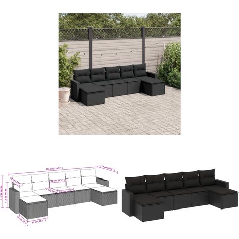 Salon de jardin 7 pcs avec coussins noir résine tressée - Salon De Jardin - Mobilier De Jardin - Salon Extérieur - Set De Canapé - Résine Tressée - Home & Living (1/3)