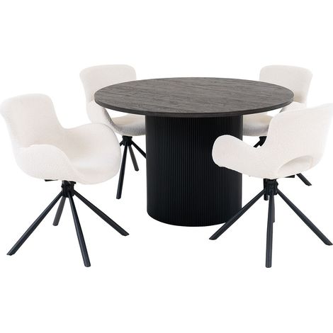 Boavista Essgruppe Esstisch Ø120cm dunkelbraun und 4 Amorim Stuhl offwhite.