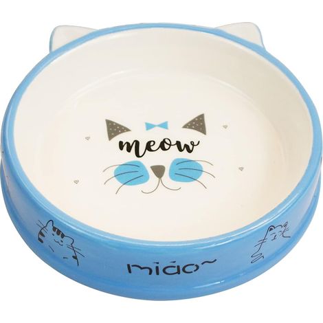Flache Keramik-Katzennäpfe, breite Futter- und Wassernäpfe, 12,7 cm, Katzen- und Welpennapf, spülmaschinenfest (blau) (1/5)