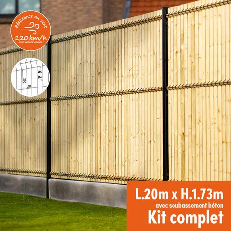 Easycloture – Kit complet grillage rigide occultant en bois mélèze – Longueur 20m – Hauteur 1m80 – Résistance au vent 120 km/h – Gris anthracite (1/5)