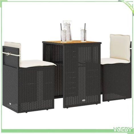 Ensemble de bistro 3 pcs - FAFEICY - 4003875 - Résine tressée noir - Coussins amovibles lavables - Plateau acacia (1/5)