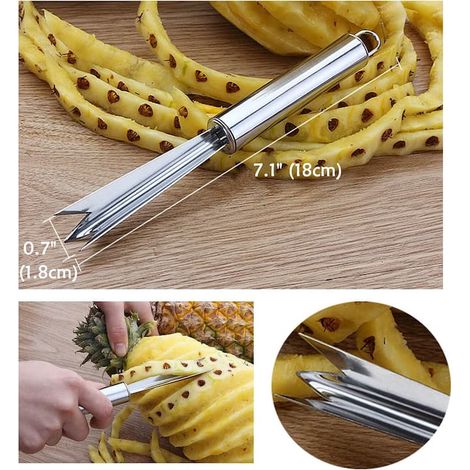 Découpe-ananas professionnel en inox 18x8cm, lot de 2 outils de cuisine, trancheur à fruit exotique, accessoire pratique pour couper les ananas facilement