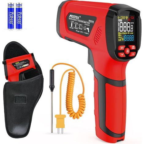 Thermomètre Infrarouge Pistolet Temperature Laser Pyrometer Sans Contact LCD -40°C1600°C avec LCD Couleur pour Cuisine l'industrie HVAC Forge Furnace Metal Smelting, Émissivité Réglable (1/5)
