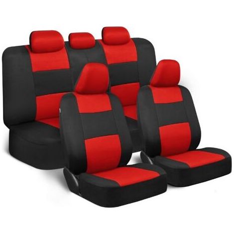 FENOPLASTICAEnsemble Complet en Rouge sur Noir - Housses de Banquette Avant et arrière divisées - Housses intérieures pour Voiture, Camion, camionnette, SUV (1/5)