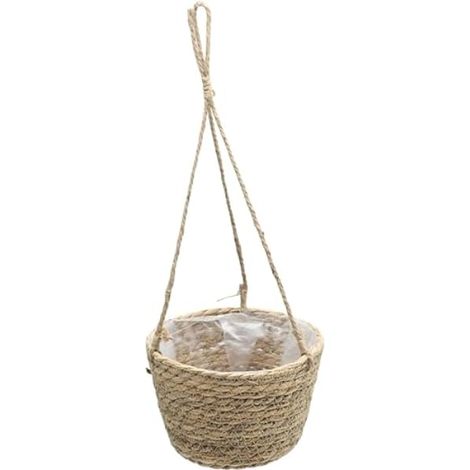 Panier à fleurs à suspendre, 20 cm, en paille, avec corde de chanvre, pour l'intérieur et l'extérieur, convient aux petites plantes et aux présentations décoratives (marron) (1/4)