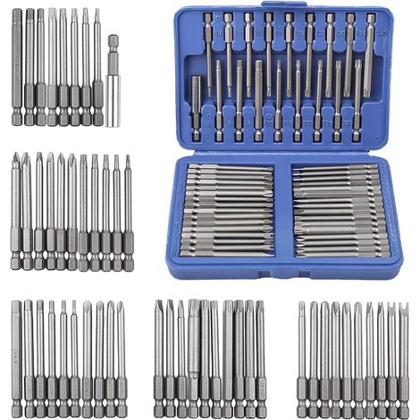 Jeu d'embouts de tournevis 50 pièces, embouts de tournevis extra longs de 7,6 cm avec étui en plastique, tournevis à lame plate dynamométrique hexagonale étoile