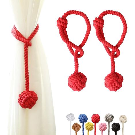 lot De 2 (rouge)embrasses De Rideaux Avec Grande Boule Tisse En Coton Tiss La Main Pour L'extrieur (1/5)