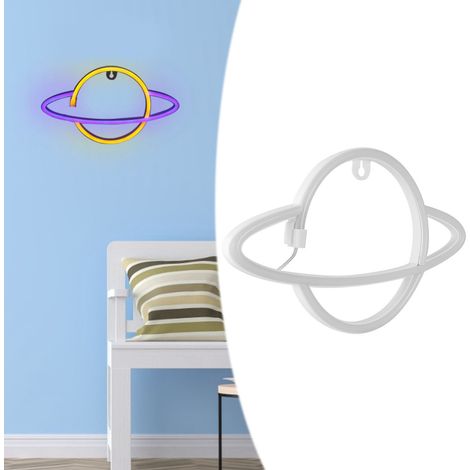 Veilleuse néon en latex en forme de planète, lampe décorative néon pour la maison, la chambre, le bar, Noël, les mariages, les fêtes d'anniversaire, double usage USB + boîtier à piles, intérieur jaune (1/5)