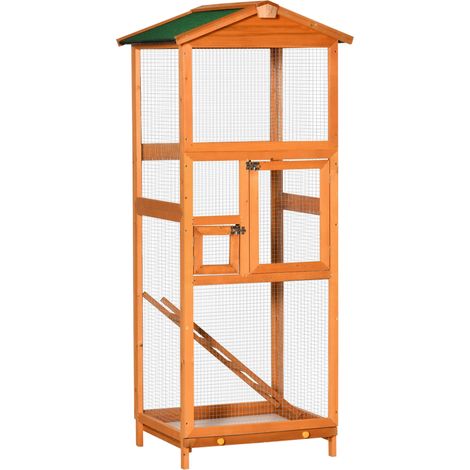 Voliera Gabbia per Uccelli da Esterno 68x63x165 cm in Legno Arancione