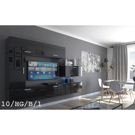 Ensemble meuble TV CONCEPT 10-10-HG-B-1 noir brillant 249 cm (1/2)