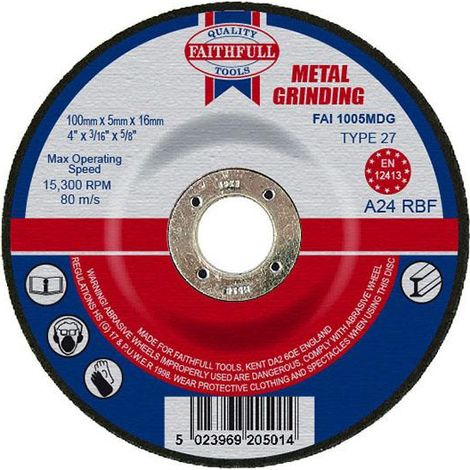 Faithfull Depressed Centre Metal Grinding Disc 100 x 5 x 16mm FAI1005MDG (1/3)