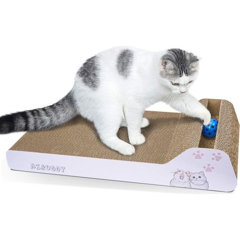 Griffoir incliné réversible en carton avec balle jouet herbe à chat 45 x 24 x 8,5 cm (1/5)