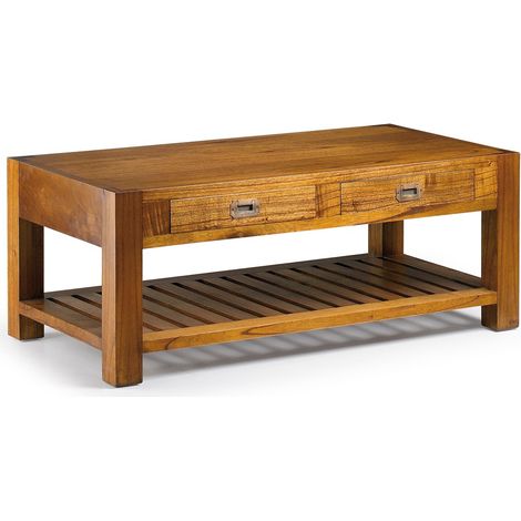 Table basse rectangulaire en bois massif de Mindy 2 tiroirs Orka 120cm (1/5)