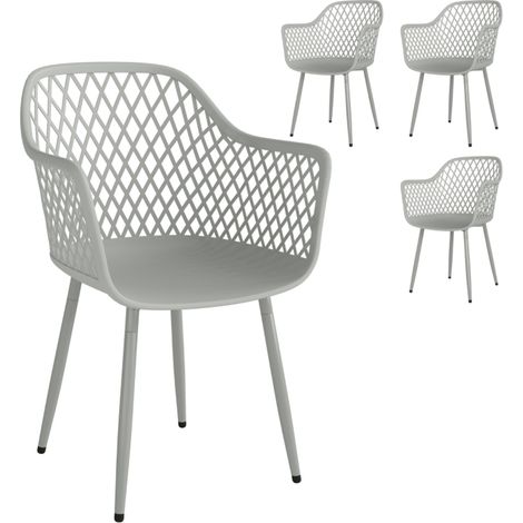 Lot de 4 chaises de jardin en plastique gris avec accoudoirs, 56 x 51 x 84 cm, résistantes aux UV (1/5)
