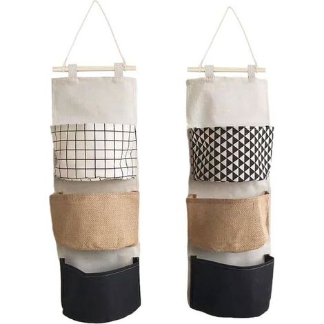 2Pcs Sac De Rangement Suspendu,Sac de Rangement de Grande Capacité, Rangement Mural Sacs Suspendus,3 Compartiments Sac de Rangement (1/5)